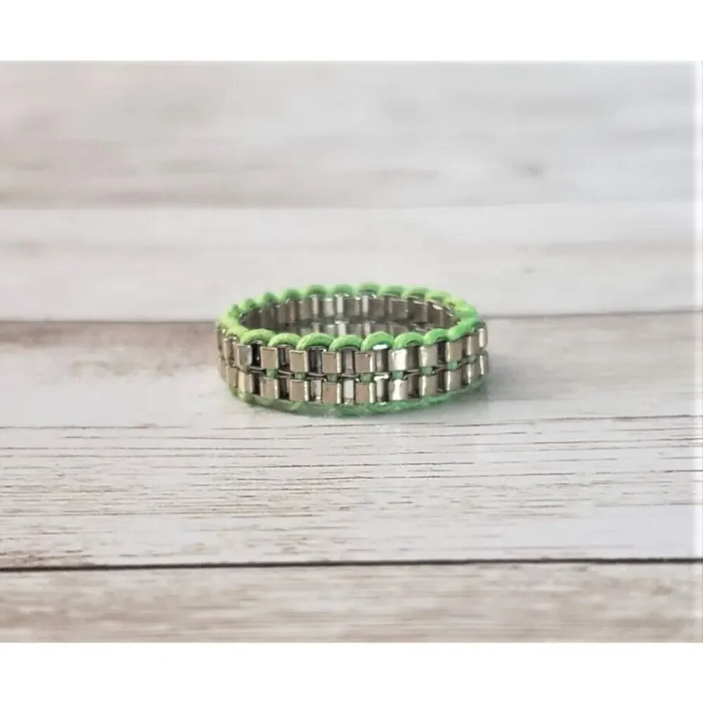 Metal & Lime Green Flex Ring Size 6.5